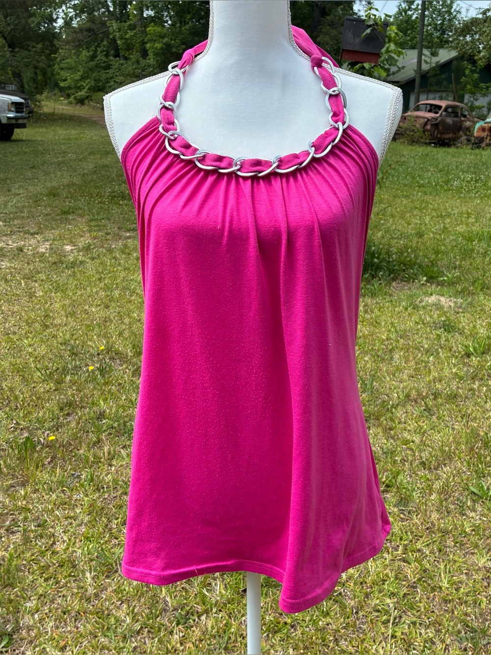Y2K Hot Pink Chain Halter Top Medium